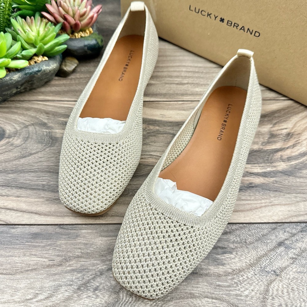 NIB Lucky Brand 7.5M Daneric Metallic Knit Square Toe Ballet Flats